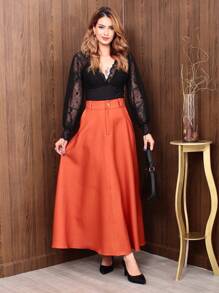 Women's Long Skirt Tailoring Evangelical Fashion - 橘色 - 查看 1