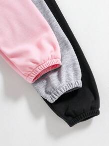 3pcs Tween Girls' Cartoon Printed Thermal Lined Sweatpants Set - Multicolor - View 5