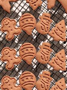 4 件圣诞主题烘焙模具 - 雪人、圣诞树、姜饼人、弹簧饼干印章 - 彩色 - 查看 5