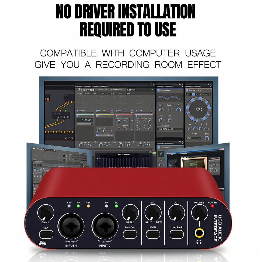 1 个 USB 音频接口,24 位/192 KHz,用于录制音乐,XLR 接口带 48 V 幻象电源,适用于 PC/Win/流媒体和吉他手、歌手、播客或制作人的音频盒 - 黑色 - 查看 1