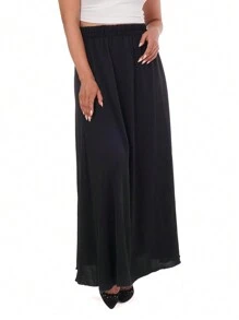 Falda Larga Negra Elegante Formal para Mujer Bonita - Negro - Ver 1