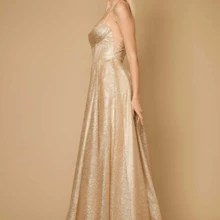 Long Sparkling Cowl Corset Prom Dress Gold - Gold - View 2