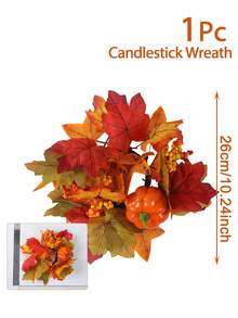 1 件仿真枫叶南瓜烛台花环，感恩节和万圣节餐桌装饰花环，婚礼餐桌装饰 - 彩色 - 查看 3