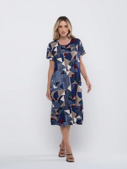 Vestido midi estampanda con dois bolço cod:2023