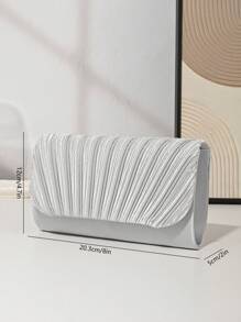 女士简约经典褶皱设计缎面手拿包、优雅派对钱包、浪漫婚礼晚会信封翻盖单肩包，适合正式鸡尾酒会舞会 - 銀色 - 查看 6