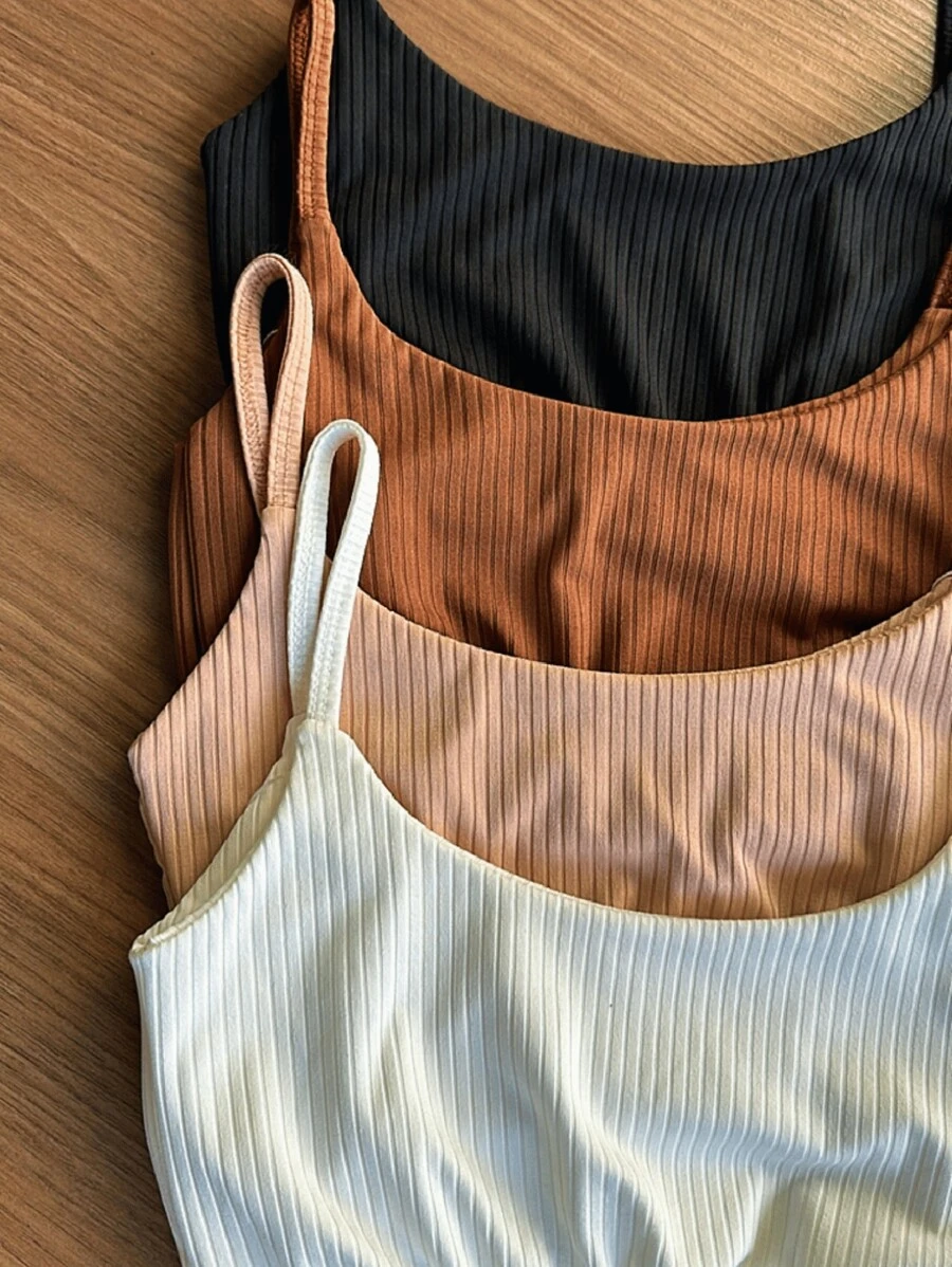 KIT 4 WOMEN'S RIBBED CROPPED WITH THIN STRAPS BLOGGER - 米色 - 查看 1