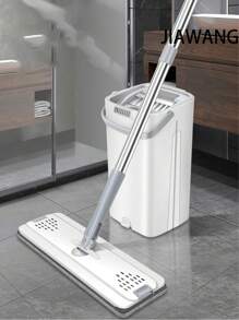 Set De Cubo Con Escurridor Y Trapeador Sin Manos Para Pisos Planos, Incluye 2 Almohadillas De Microfibra Lavables Para Uso En Húmedo Y Seco, Sistema De Limpieza De Pisos Para El Hogar Para Todo Tipo De Pisos Y Ventanas Trapeador Giratorio Auto Exprimible 360° Con 2pzs Microfibra - Blanco - Ver 1