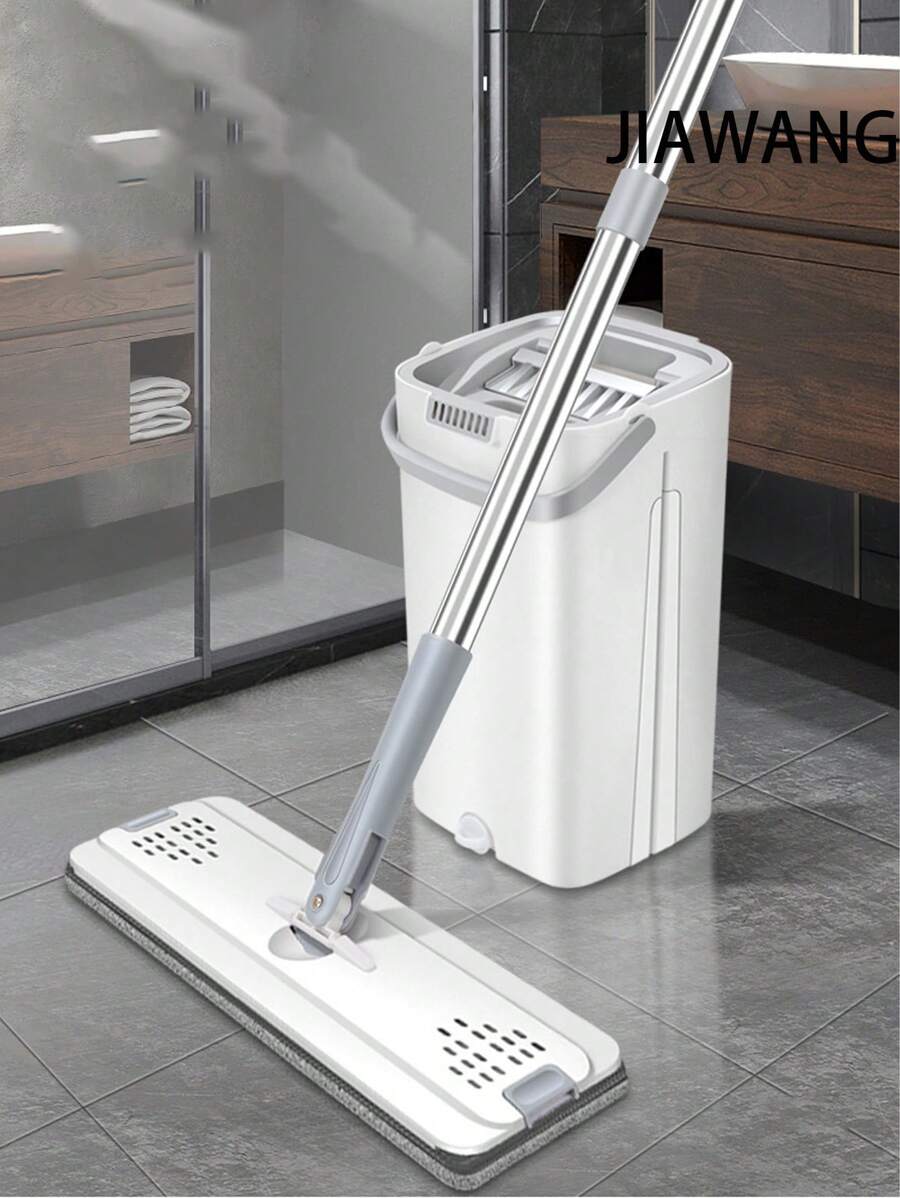 Set De Cubo Con Escurridor Y Trapeador Sin Manos Para Pisos Planos, Incluye 2 Almohadillas De Microfibra Lavables Para Uso En Húmedo Y Seco, Sistema De Limpieza De Pisos Para El Hogar Para Todo Tipo De Pisos Y Ventanas Trapeador Giratorio Auto Exprimible 360° Con 2pzs Microfibra - Blanco - Ver 1