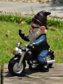 1入直立中指騎摩托車的小矮人老人花園家居辦公室裝飾樹脂擺件工藝品 - 黑色 - 查看 4