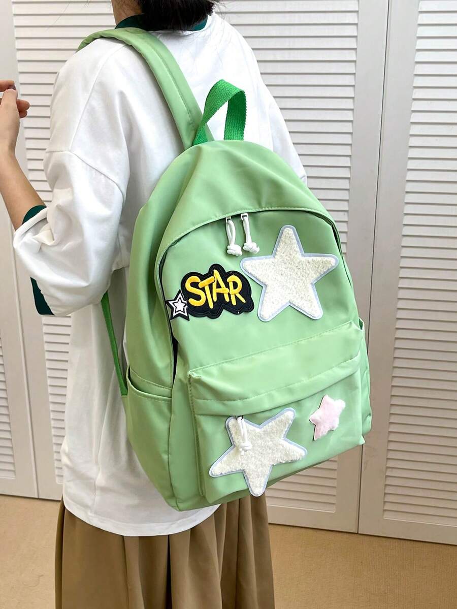Canvas Starry Backpack For Campus Niche Girls, Cute And Colorful Japanese Style, Large Capacity For Junior And Senior High School Students