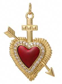 1 chiếc mặt dây chuyền Zirconia hình trái tim bằng đồng khảm thời trang cổ điển, tự làm cho vòng tay, vòng cổ, đồ trang sức - Đỏ - Xem 5