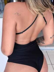 Body feminino rendado com bojo e regulagem - Preto - Visão 2