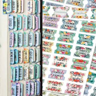 66 כרטיסיות תנ"ך ספרדיות לברית החדשה והישנה, כרטיסיות תנ"ך ספרדיות, כרטיסיות תוויות תנ"ך ספרדיות, עיצוב פרחוני גדול עם למינציה, ציוד לרישום תנ"ך, ציוד לבית הספר, חזרה לבית הספר