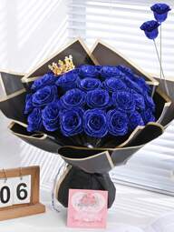 MEHELANY 20pcs/Set 2.76 Inch Glitter Rose Bouquet, DIY Artificial Glitter Flower Bouquet, Royal Blue Fake Flowers, Artificial Roses, Everlasting Shiny Artificial Rose Bouquet, Suitable For Anniversary, Engagement, Wedding Gift, Home Decor, Office Kitchen Decor, Party Decor, Room Decor, Valentine's Day Decor, Mother's Day Decor, Birthday Gift For Girlfriend, Mom, Ladies (With Wrapping Paper)