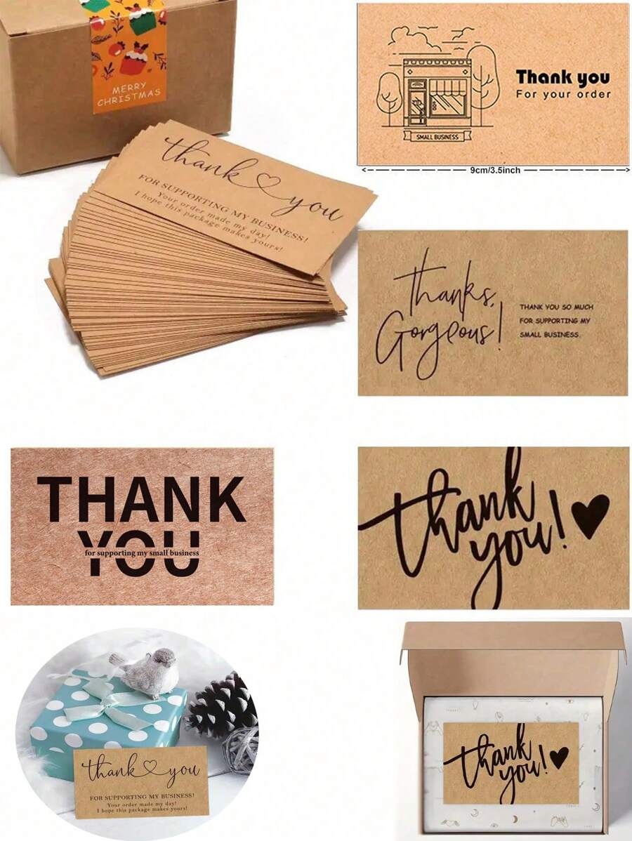 10/30/50pcs Thank You Cards, Small Business Fans Various Styles Thank You Cards, Shopping Kraft Thank You Greeting Cards Suitable For Christmas, Wedding/Bridal Shower, Holiday Party And Other Decorations Retail Store Owner Merchandise Customer Cards 2.1x3.5 Inch,Christmas