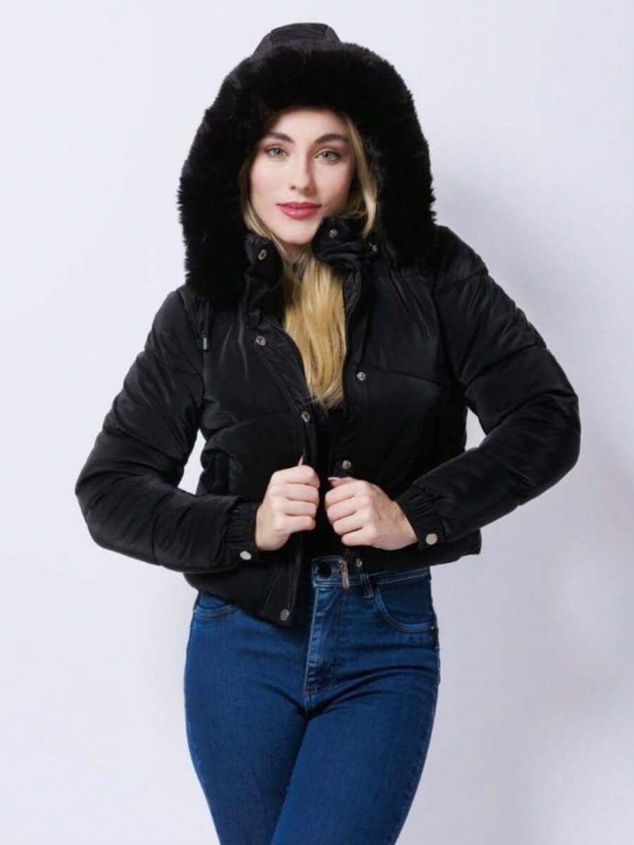 Women's Puffer Lined Jacket - 黑色 - 查看 1