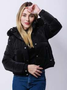 Women's Puffer Lined Jacket - 黑色 - 查看 4