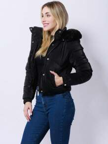 Women's Puffer Lined Jacket - 黑色 - 查看 3