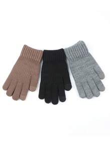 男士秋冬季保暖热衬针织手指触屏手套 - 黑色 - 查看 5