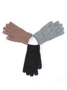 男士秋冬季保暖热衬针织手指触屏手套 - 黑色 - 查看 4