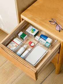 1/7/11 pièces Set organisateur de tiroir, 4 tailles de plateaux, boîte organisatrice multifonction de maquillage sous le bureau avec compartiments pour les pinceaux, les bijoux, les rouges à lèvres, idéal pour la coiffeuse, les tiroirs de bureau - Transparent - Voir 8