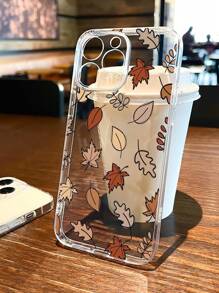 Fall 1pc Autumn Leaves Pattern Transparent TPU Full Body Protective Anti-Fall Anti-Fingerprint Phone Case Compatible With IPhone - Multicolor - View 4