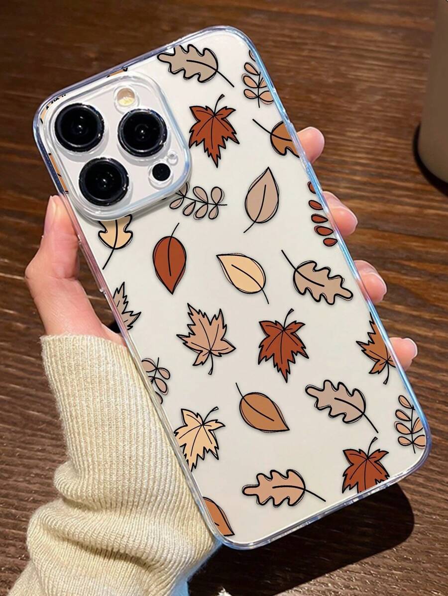 Fall 1pc Autumn Leaves Pattern Transparent TPU Full Body Protective Anti-Fall Anti-Fingerprint Phone Case Compatible With IPhone - Multicolor - View 1