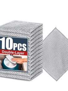 5pcs 10pcs  Single And Double-Sided Silver Dishwashing Cloth Oil-Free Household Dishwashing Cloth Kitchen Cleaning Cloth Double-Sided Silver Dishwashing Cloth