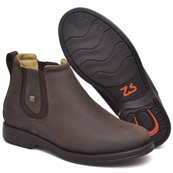 Botina Masculina em Couro Original Zebu 59080 Bota Bico Redondo Cano Alto Confortável Estilo Casual Ideal para o Dia a dia