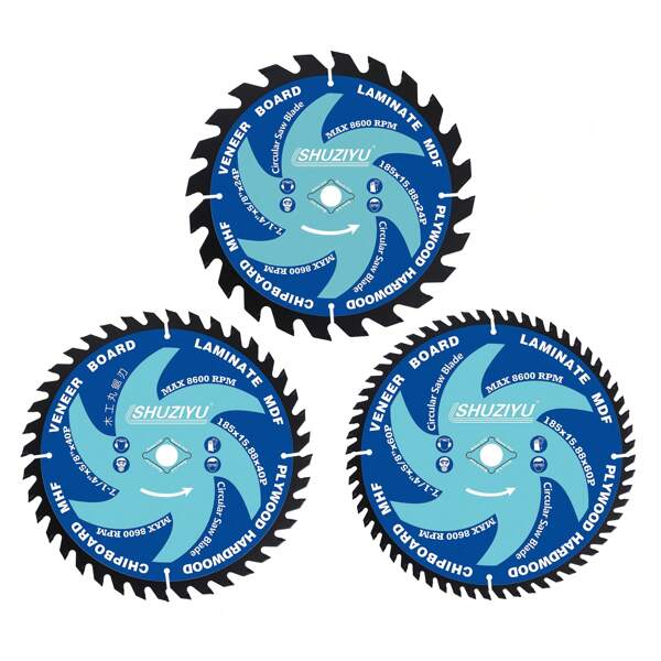 LSHUZIYU 3Pcs-Set, 7-1/4"(185MM)-24T-40T-60T, 3pcs-Pack, Arbor 5/8"-Diamond, SmoothCut Coasting. Circular Saw Blade, FRAMING&Ripping, For Laminate, Veneer Board, Plywood, Hard Wood, MDF And HDF Cutting