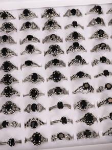 随机款式哥特式水晶装饰黑色戒指，多件套适合女性日常、派对、万圣节礼物