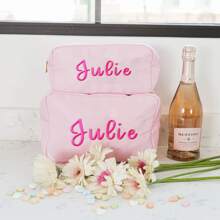 Bolsa de cosméticos personalizada bordada de nailon - Gran capacidad, plegable, ligera, cierre con cremallera, estilo básico - Ideal para viajes y uso diario (tamaño grande y extra grande), útiles escolares, vuelta al cole, regalos escolares, para la oficina, estudiantes de primer año, estudiantes de segundo año, estudiantes de cursos inferiores, multiusos, gran capacidad, versátil, multifuncional, colorido, lindo, adorable, sencillo, divertido, Kawaii, Y2K, minimalista, para ir y venir, casual de negocios, básicos, personalizado, único, regalos ideales para él, regalos ideales para ella, ella, familia, amigos, novia, para aniversarios, para cumpleaños, para vacaciones/viajes, para exteriores/salidas/viajes/senderismo/estadio/deportes/escalada, para negocios/ir y venir/trabajo/oficina