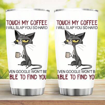 1 peça, 20oz Caneca de Aço Inoxidável com Impressão TOQUE NO MEU CAFÉ E EU TE DAREI UM TAPA TÃO FORTE, Caneca de Viagem Isolada a Vácuo de Parede Dupla com Impressão Engraçada, Perfeita para Casa, Escritório, Carro, Área Externa, Festas, Presente para Pais, Parentes e Amigos