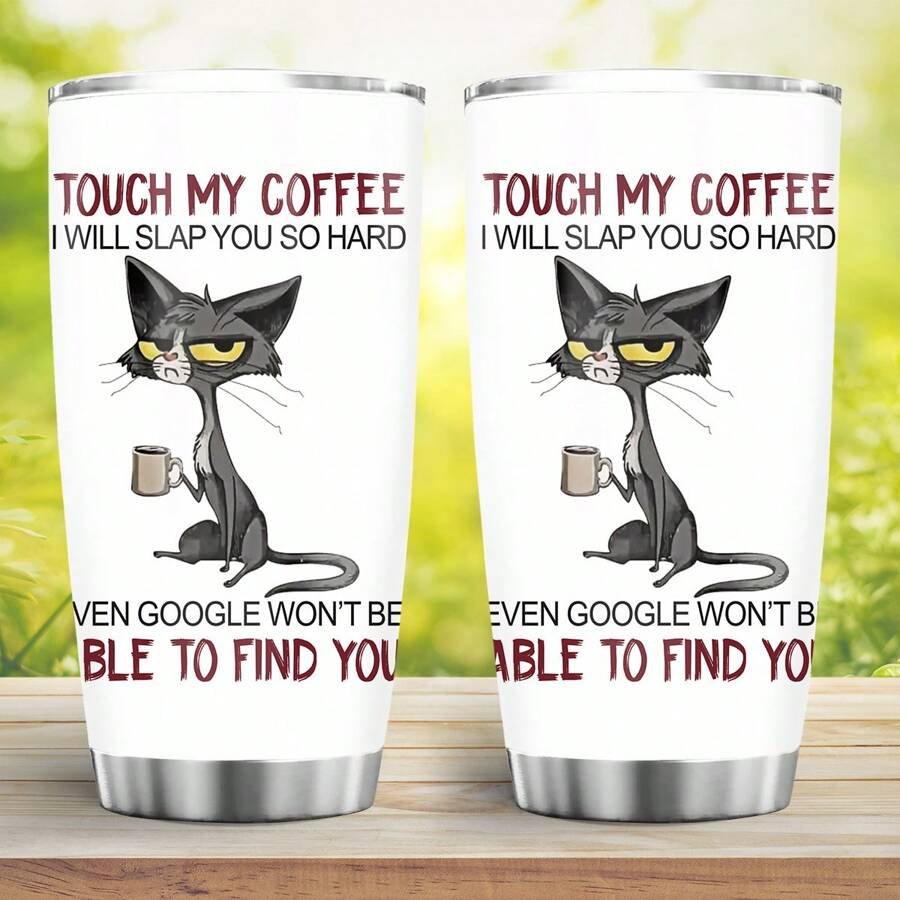 1 peça, 20oz Caneca de Aço Inoxidável com Impressão TOQUE NO MEU CAFÉ E EU TE DAREI UM TAPA TÃO FORTE, Caneca de Viagem Isolada a Vácuo de Parede Dupla com Impressão Engraçada, Perfeita para Casa, Escritório, Carro, Área Externa, Festas, Presente para Pais, Parentes e Amigos