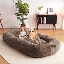 Giant Dog Bed For People, Washable & Plush Human Sized Dog Bed For Men And Women, Large Dog Bed Suitable For Adults, Anti-Slip Bean Bag For Large Dogs, Human-Sized Bed, 71"X43.3"X10" ﻿ - cà phê - Xem 1