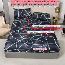 Bộ 3 ga trải giường mềm mại họa tiết hình học phong cách trò chơi, vỏ gối và vỏ nệm co giãn cho giường đôi/giường đơn, ga trải giường sang trọng cho phòng ngủ, đồ dệt gia dụng - Nhiều màu - Xem 4