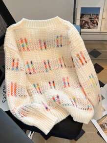 女士休闲百搭长袖圆领针织套头毛衣，适合圣诞节、新年以及秋冬季穿着。