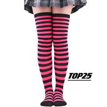 Rainbow Striped 7/8 Over Knee Sock - Hot Pink - View 2