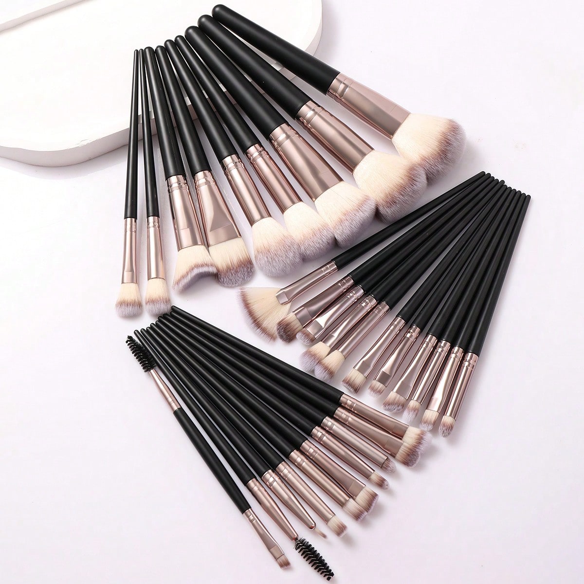 Set de 18-20-22-25-30 piezas de brochas de maquillaje negras y de color café, kit de brochas para sombras de ojos de pelo sintético premium, herrami