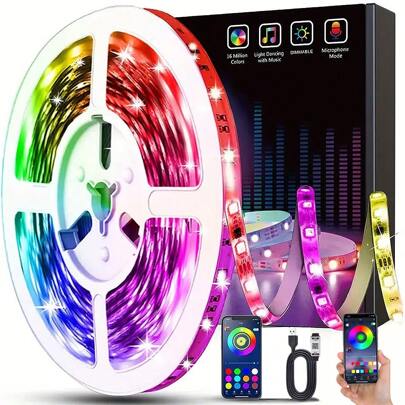Tira LED inteligente, luz LED RGB 3535, puerto USB, regulable, cambio de color sincronizado y aplicación de APP, adecuado para sala de estar, dormitorio, sala de juegos, decoración del hogar