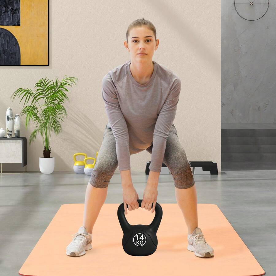 HOMCOM Pesa Rusa de Kettlebell de Fiteness Relleno de Arena con Mango Ancho Antideslizante para Ejercicios y Entrenamiento en Casa y Gimnasio Negro - Negro - Ver 1