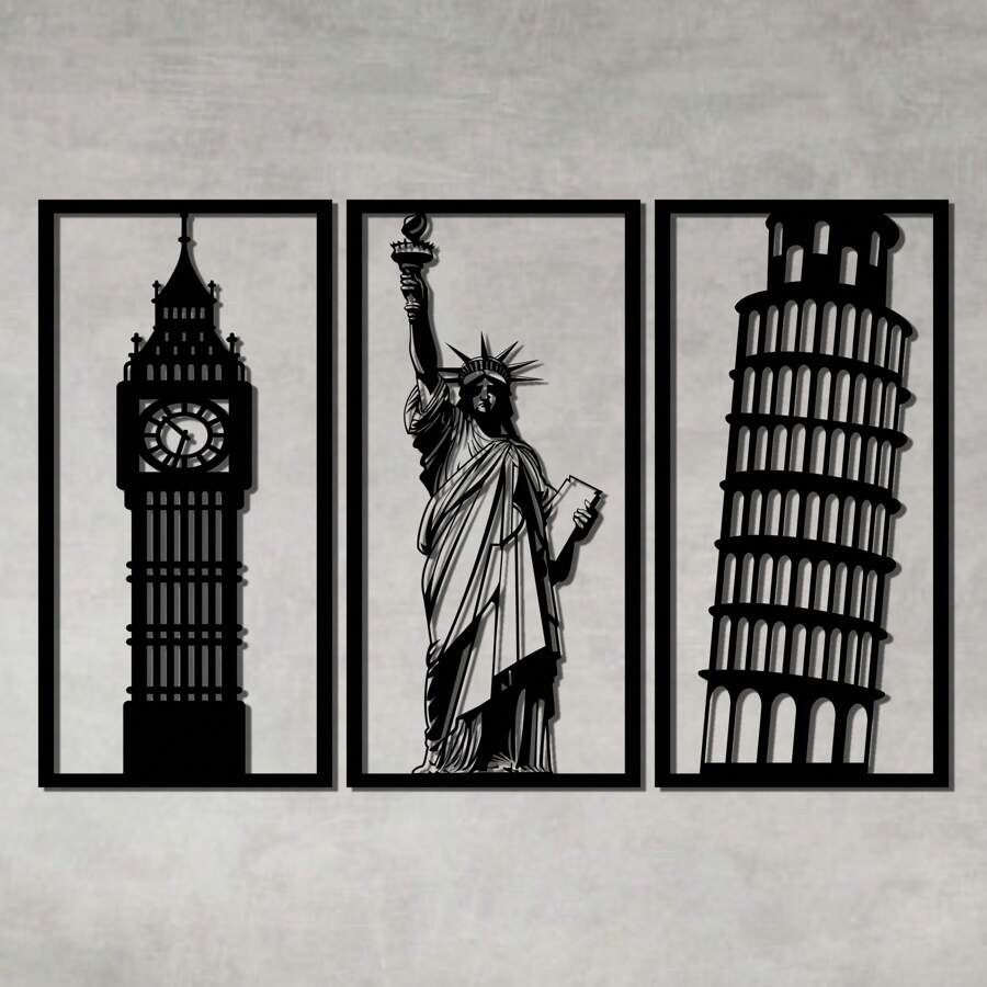 Hollow Decorative Frame Kit Wonders Of The World Set Black MDF Wall Sculpture - Black - View 1