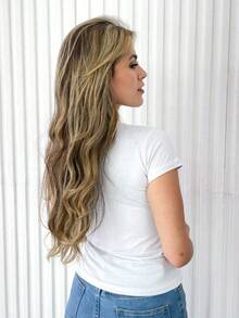 Women's Baby Look New York Print Short Sleeve Blouse - trắng - Xem 2