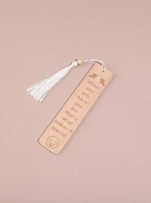 1 pieza Separador de libros de madera sencillo, diseño personalizado con borlas de diferentes colores, separador de libros de ayuda para la lectura, accesorios de lectura en el hogar, útiles escolares de vuelta a clases - Marrón - Ver 11