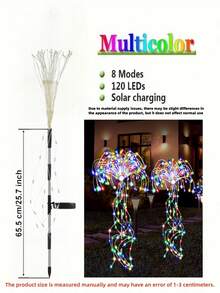 1 件柳树形太阳能草坪灯，100Leds/120Leds 8 种模式，LED 铜线鞭炮灯，户外照明路径灯，适用于庭院、花园、街道、露营氛围装饰，2 种类型（有暖白光和彩色光可供选择）万圣节圣诞节感恩节礼物 - 彩色 - 查看 10