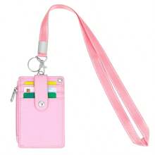 1 pieza de caja de almacenamiento de tarjetas con cremallera para colgar en el cuello, de piel sintética, portátil, ligera, para profesores y estudiantes, suministros de trabajo, tarjeta de identificación para el campus, tarjeta de autobús, tarjeta de identificación para estudiantes y empleados, de uso universal para estudiantes, empleados y profesores, tarjeta de identificación para estudiantes, empleados y profesores, tarjetero, cartera, tarjetero, tarjetero de visita, tarjetero de crédito, cordón para profesores, tarjetero para mujer, minicartera para mujer, tarjetero