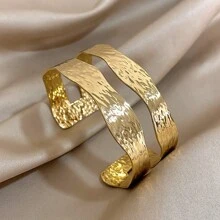 Vòng tay hình học hai lớp cho nữ Vòng tay thép không gỉ dạng mở Vòng tay bản rộng cho tiệc tùng hàng ngày Quà tặng trang sức sinh nhật Giáng sinh - Mở - Xem 14