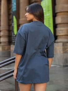 Oversized Plain Turtleneck T-Shirt Basic Men's Streetwear Unisex - 灰色 - 查看 6