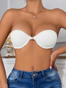 Áo ngực không dây vô hình đóng phía trước màu trắng cho tiệc cưới, đồ lót nâng ngực có đệm dày cho phụ nữ cỡ nhỏ - trắng - Xem 4