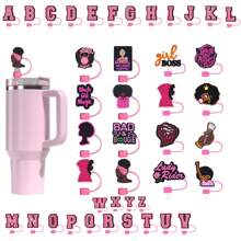 1pc/5pcs/12pcs Letter And Pink Straw Covers Cap For Tumblers Cup,Cute Silicone Straw Topper Accessories For 10mm Drinking Straw Tip Covers- Durable, Easy To Clean, And Reusable Straw Toppers For Hot And Cold Beverages